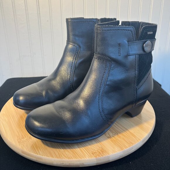 Black Leather Waterproof Ankle Boots, Patrina, AVARON by NEW BALANCE, Sz 8D Wide - Picture 2 of 11